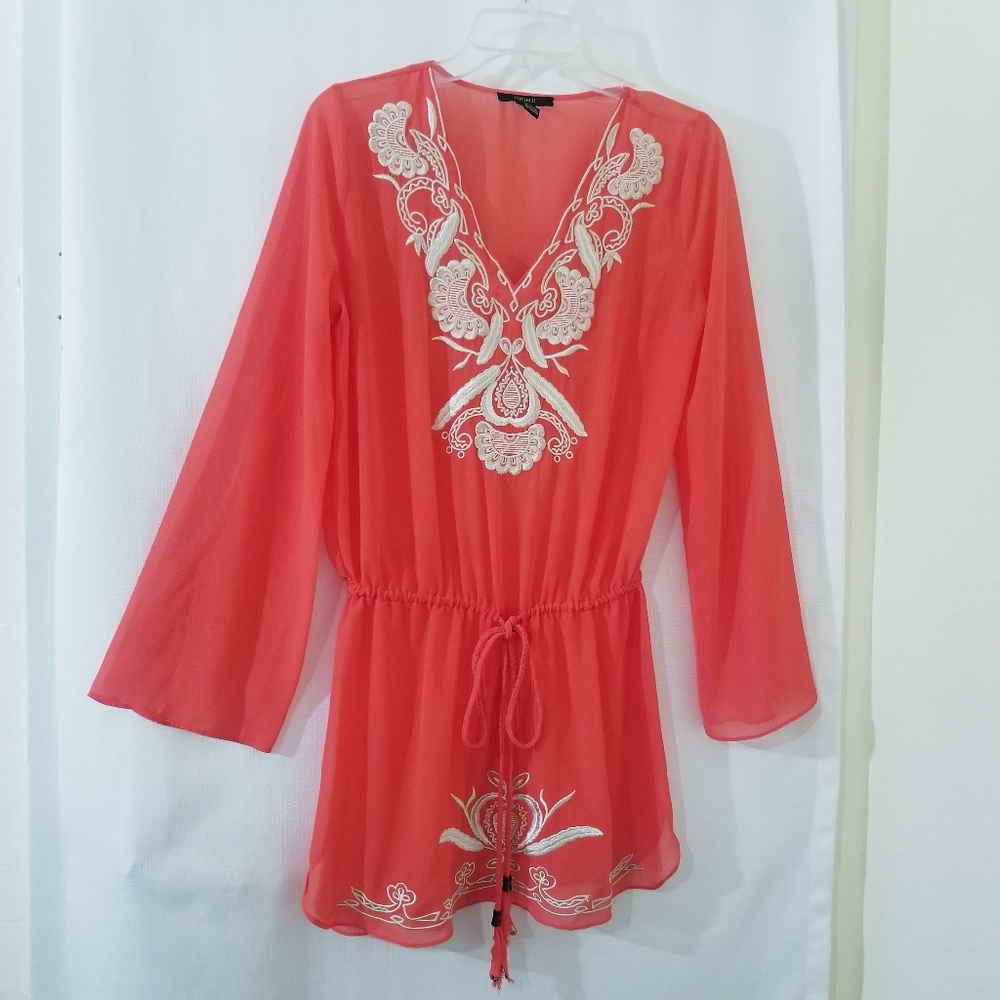 Embroidery Sheer Tunic Top